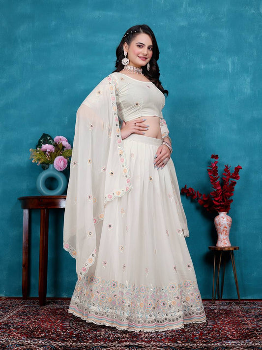 White Designer Georgette Lehenga