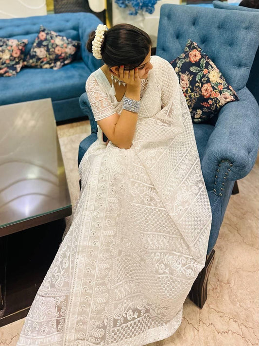 White Designer Light Organza Saree