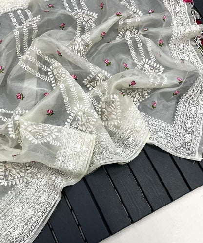 White Designer Organza Saree