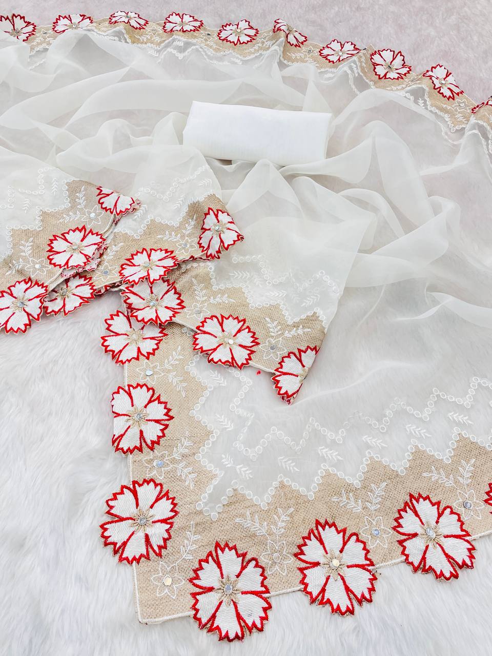 White Designer Organza Saree