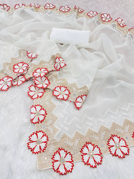White Designer Organza Saree