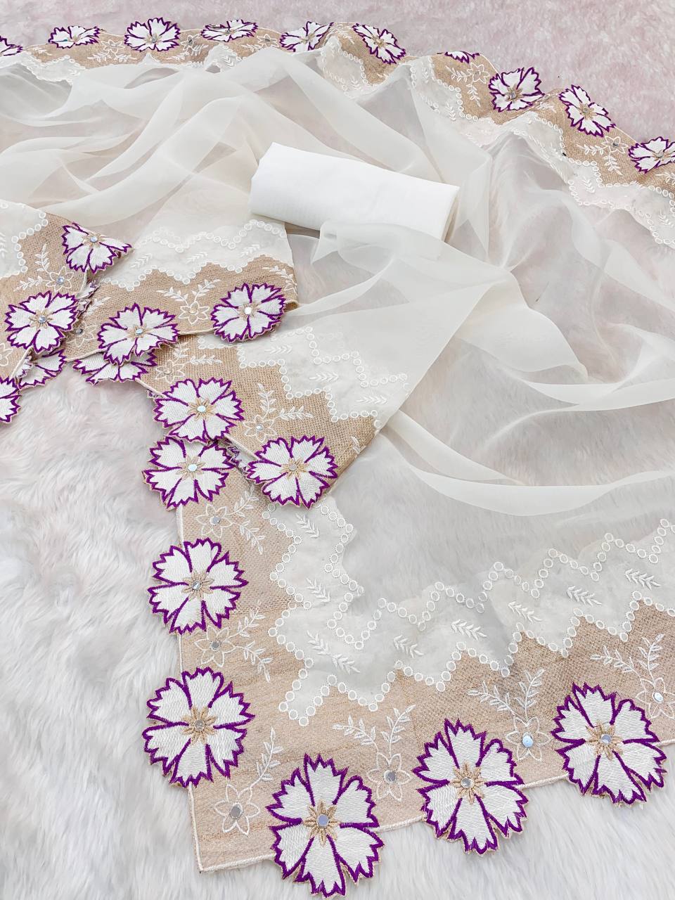 White Designer Organza Saree