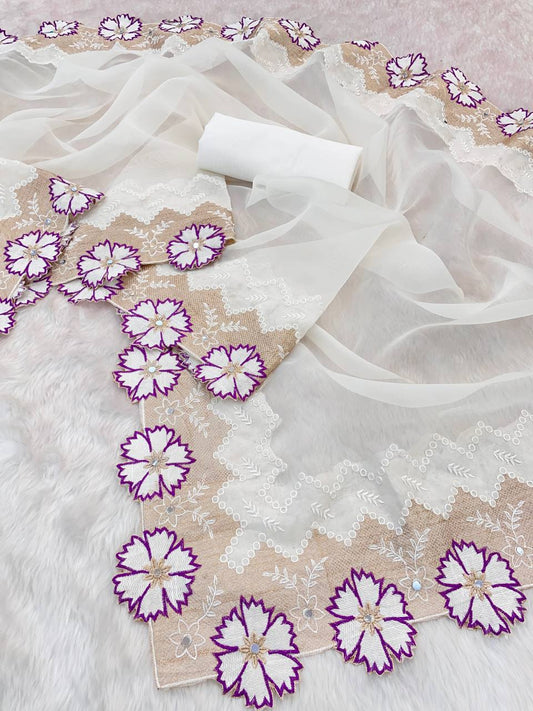 White Designer Organza Saree
