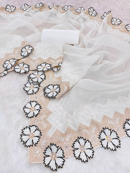 White Designer Organza Saree