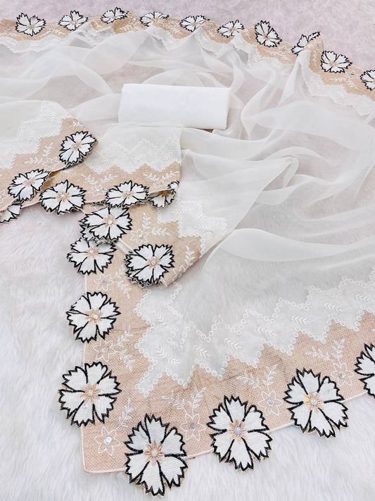 White Designer Organza Saree