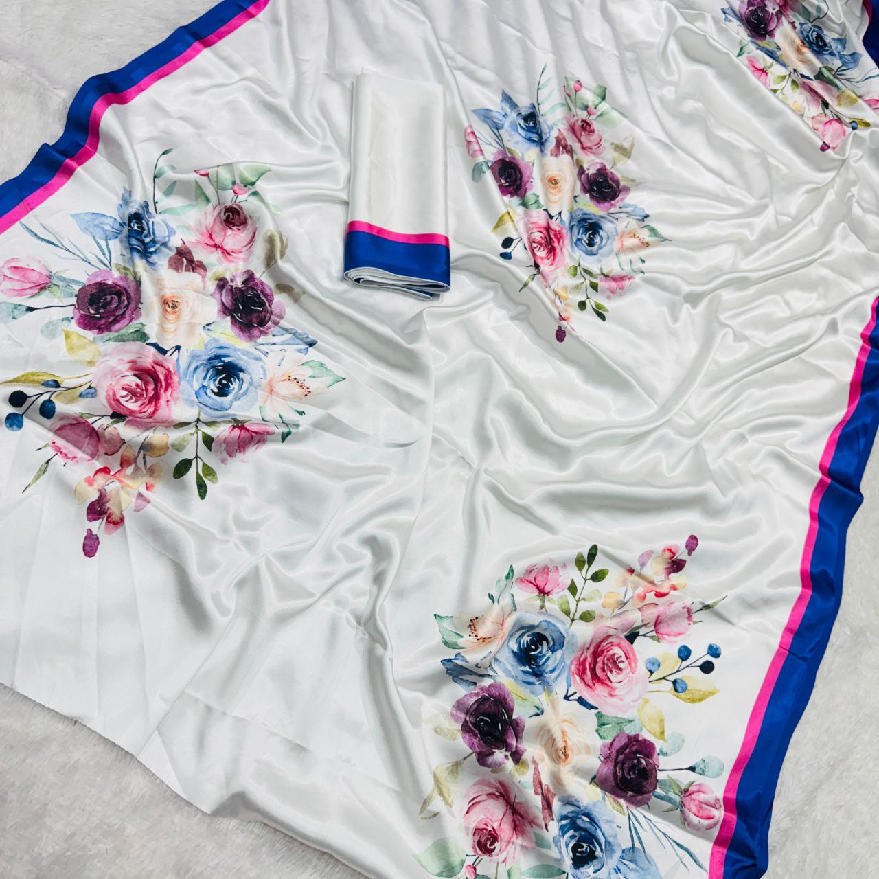 White Fancy Designer Japan Satin Silk Saree