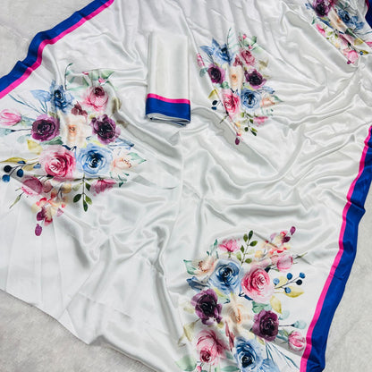 White Fancy Designer Japan Satin Silk Saree