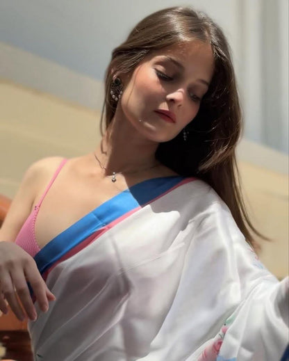 White Fancy Designer Japan Satin Silk Saree