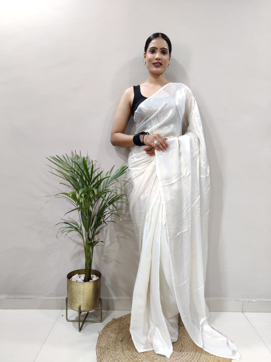 White Golden Ready to Wear Shimmer Silk Saree