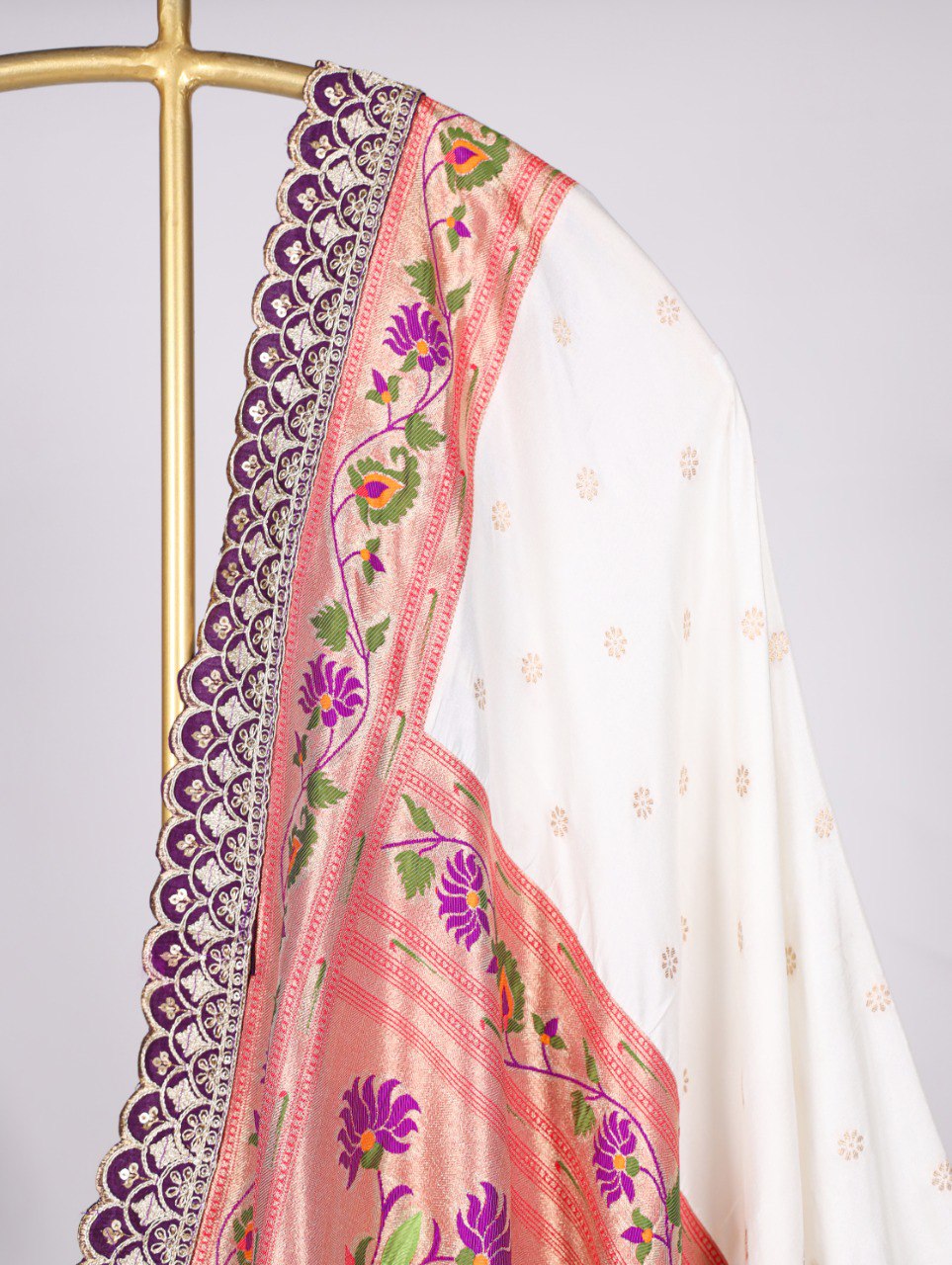 White Jacquard Silk Paithani Dupatta