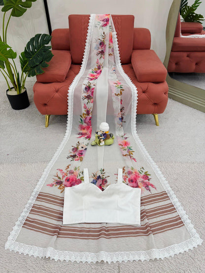 White Party Wear Georgette Saree