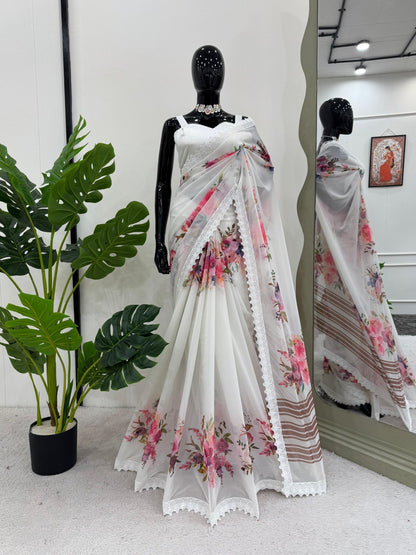 White Party Wear Georgette Saree
