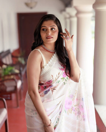 White Party Wear Georgette Saree