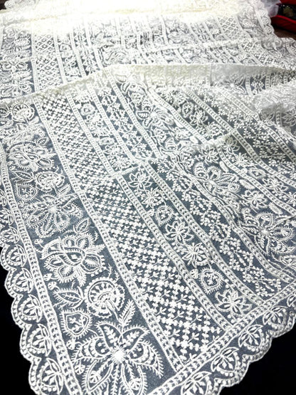 White Party Wear Organza Silk Saree
