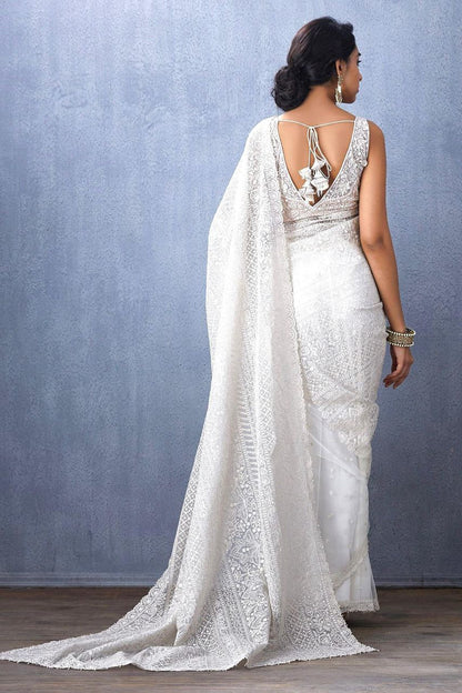 White Party Wear Organza Silk Saree
