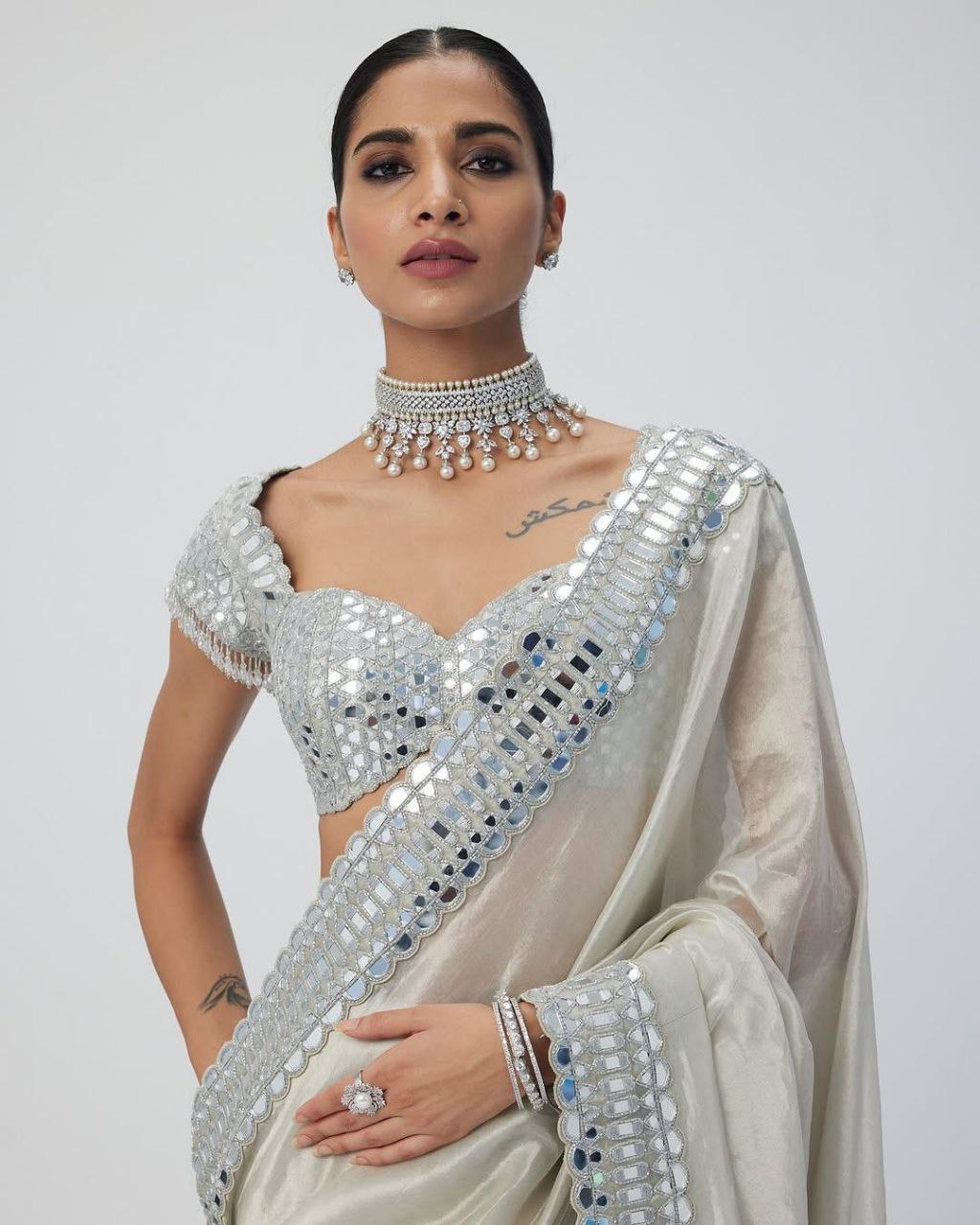 White Party Wear Satin Organza Silk Saree