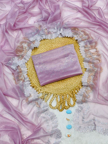 Lavender Stylish Tissue Tweel Net Saree | Clone Design