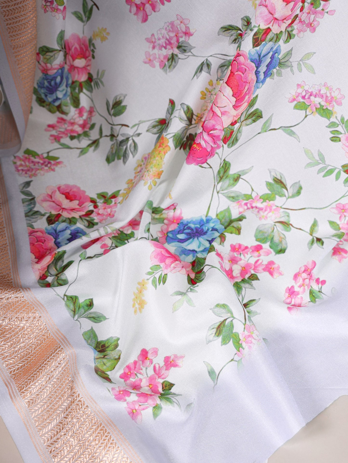 White Traditional Tussar Silk Saree