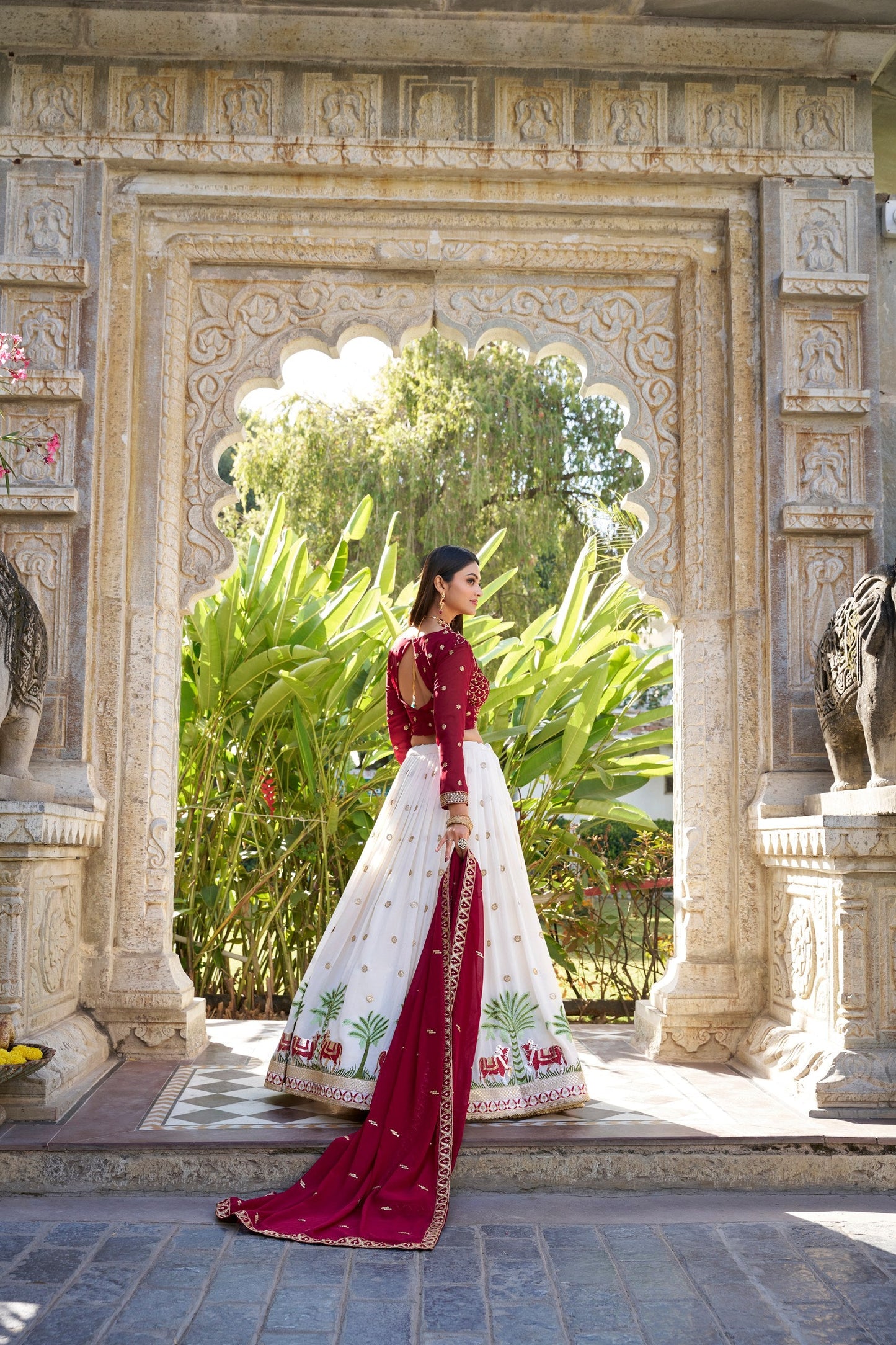 White Wedding Wear Georgette Lehenga