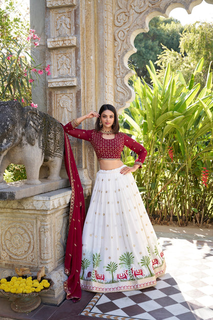 White Wedding Wear Georgette Lehenga