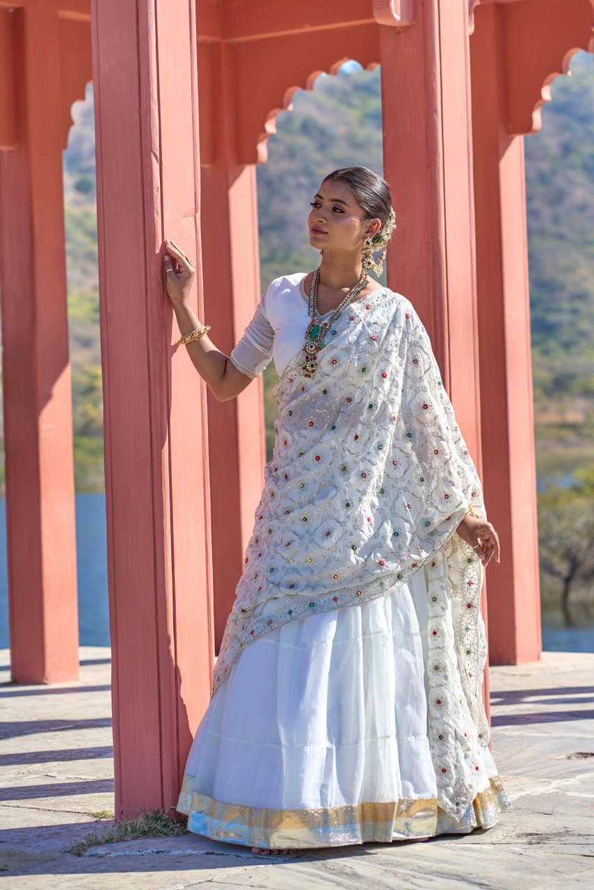 White Wedding Wear Georgette Lehenga Choli