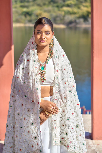 White Wedding Wear Georgette Lehenga Choli