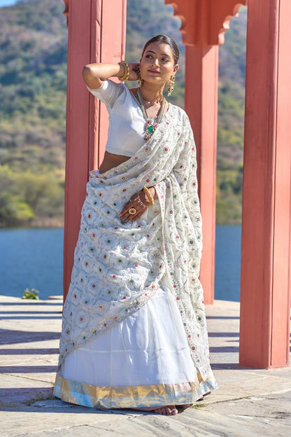 White Wedding Wear Georgette Lehenga Choli