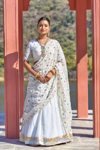 White Wedding Wear Georgette Lehenga Choli