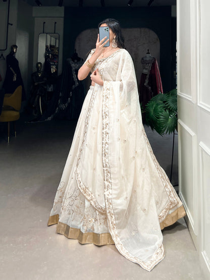 White Wedding Wear Silver Glossy Lehenga
