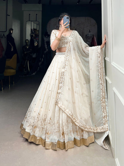 White Wedding Wear Silver Glossy Lehenga