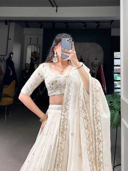 White Wedding Wear Silver Glossy Lehenga