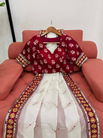 White Wedding Wear Tabby Silk Saree