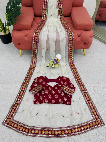 White Wedding Wear Tabby Silk Saree