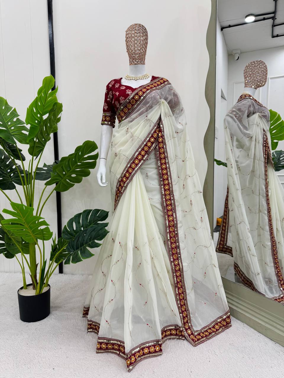 White Wedding Wear Tabby Silk Saree