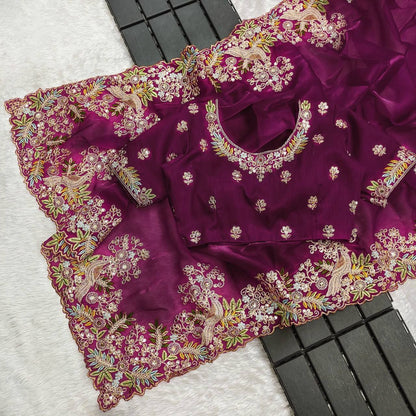 Wine Jimmy Choo Silk Saree For Wedding