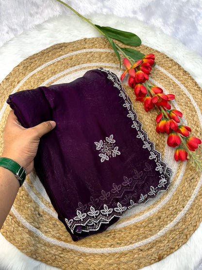 Wine Party Wear Fandy Satin Silk Saree