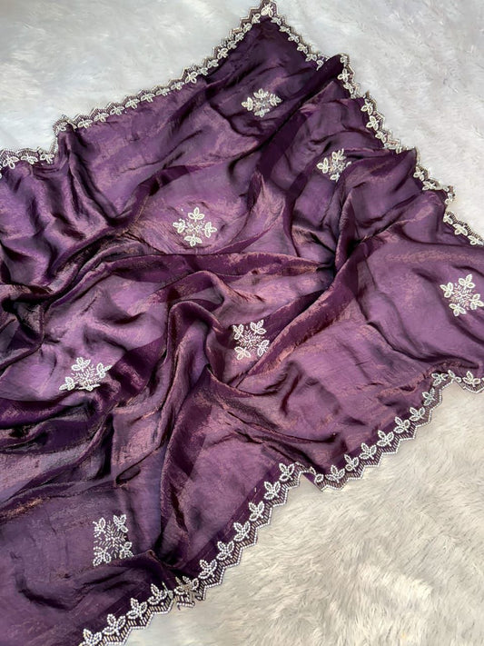 Wine Party Wear Fandy Satin Silk Saree