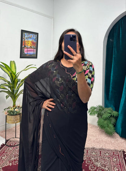 Black Party Wear Georgette Gown Saree