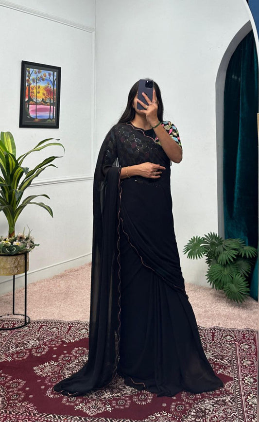 Black Party Wear Georgette Gown Saree