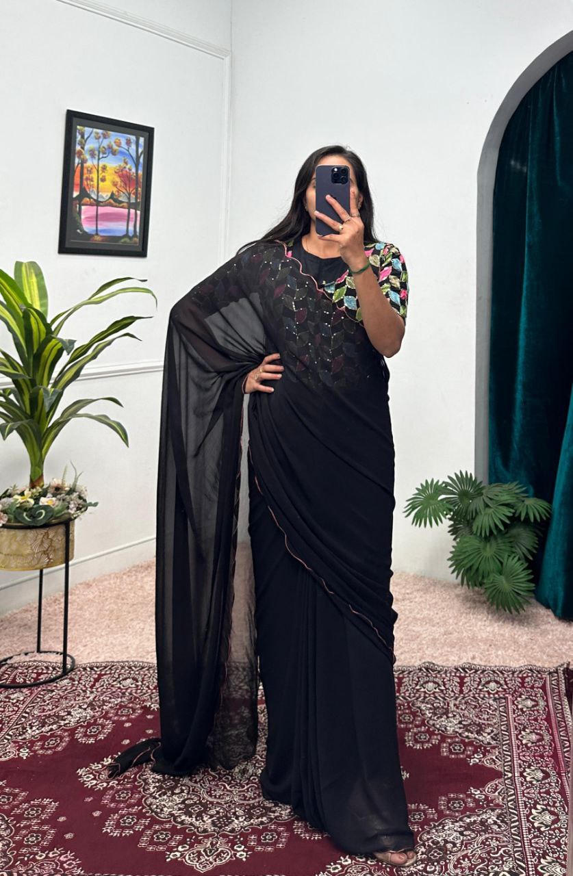 Black Party Wear Georgette Gown Saree