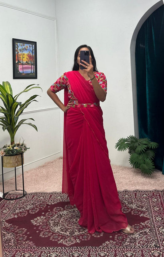 Rani Party Wear Georgette Gown Saree