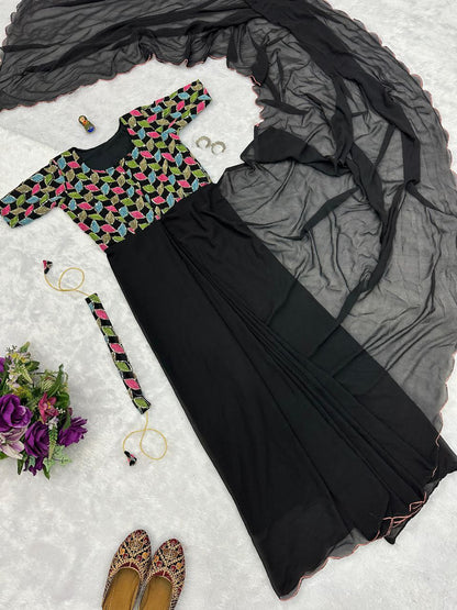 Black Party Wear Georgette Gown Saree