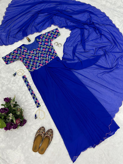 Blue Party Wear Georgette Gown Saree