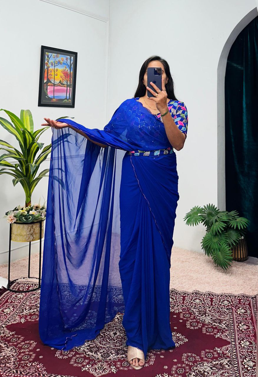 Blue Party Wear Georgette Gown Saree
