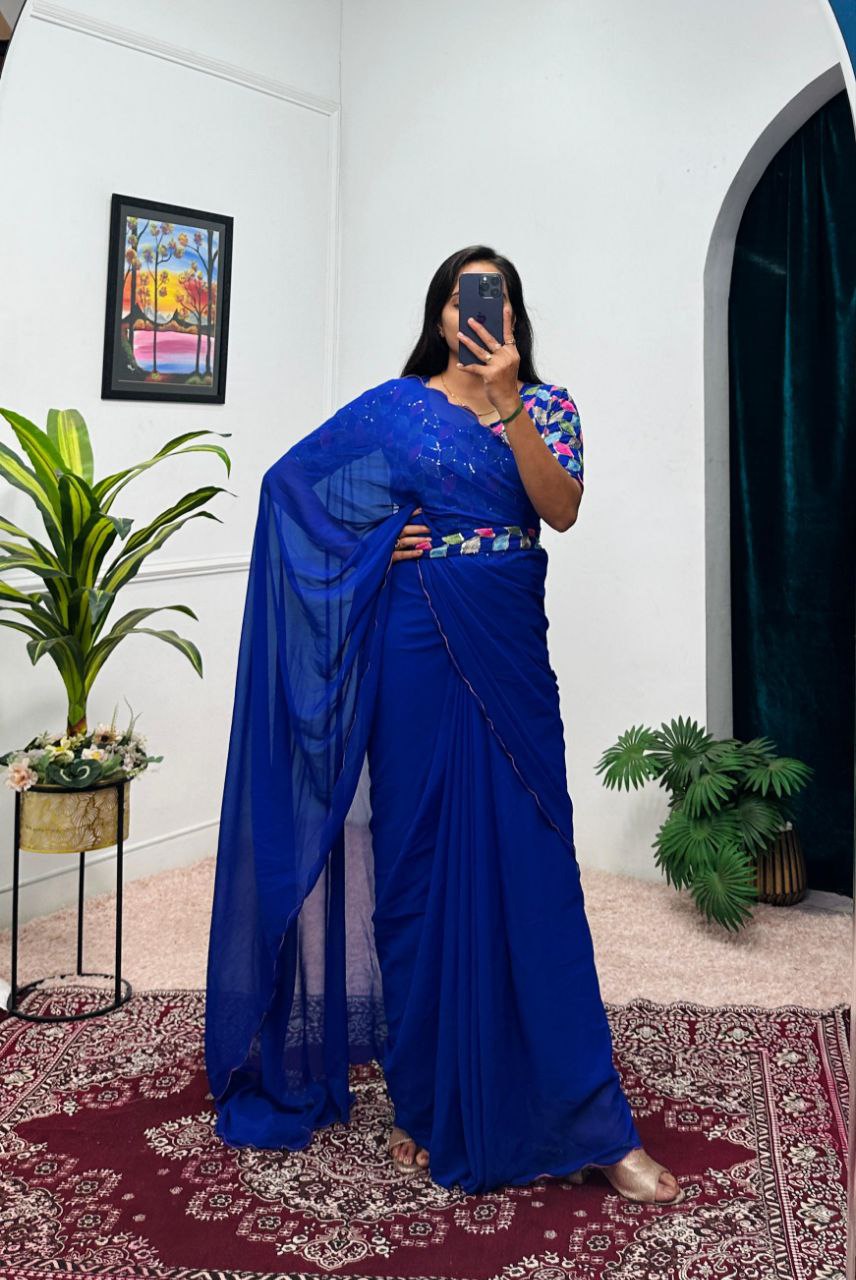 Blue Party Wear Georgette Gown Saree