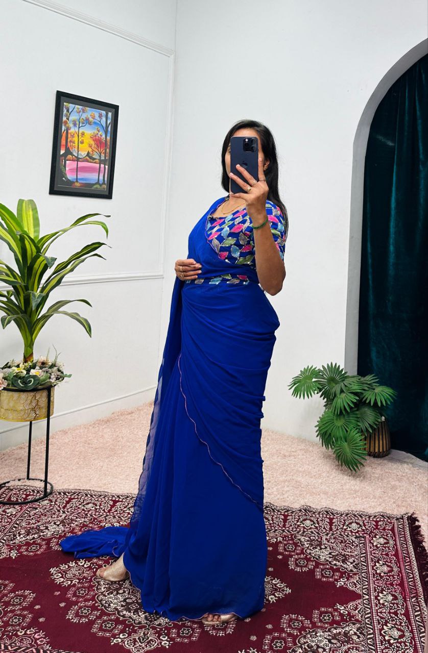 Blue Party Wear Georgette Gown Saree