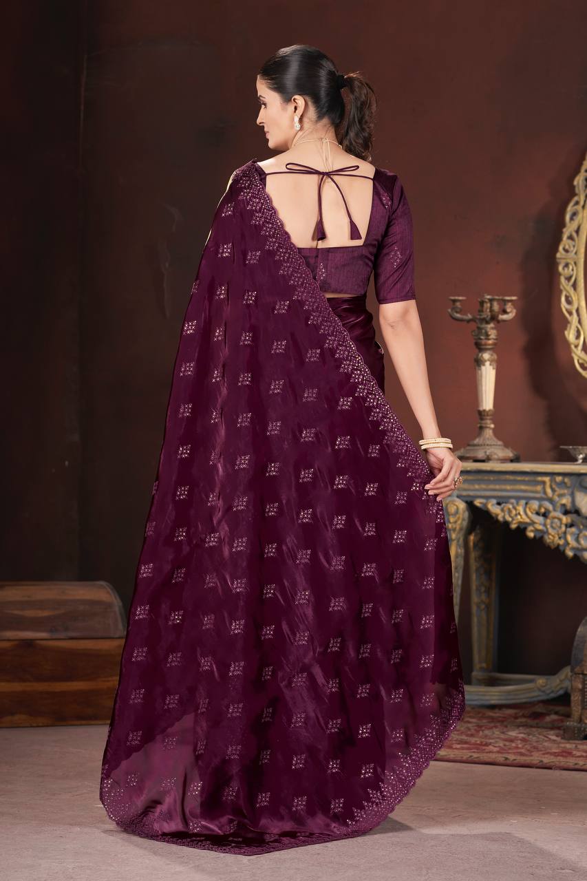 Wine Party Wear Zimmy Choo Silk Saree