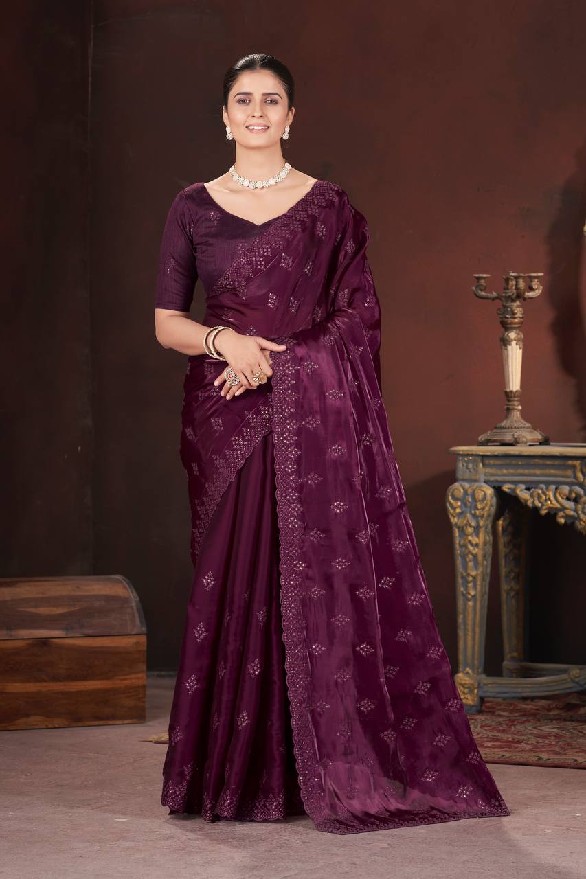 Wine Party Wear Zimmy Choo Silk Saree