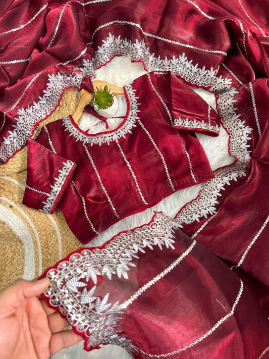 Wine Red Zimmy Choo Silk Saree