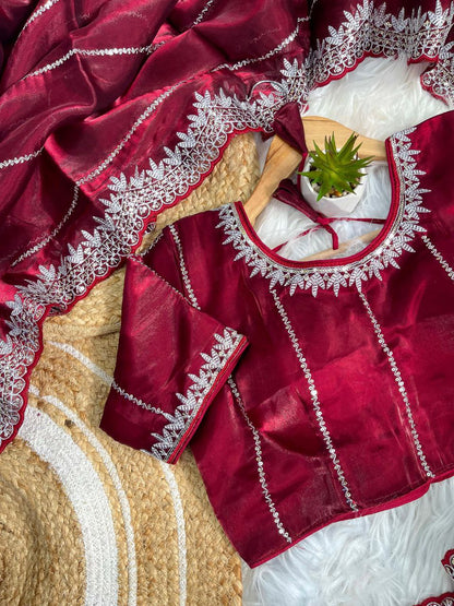 Wine Red Zimmy Choo Silk Saree